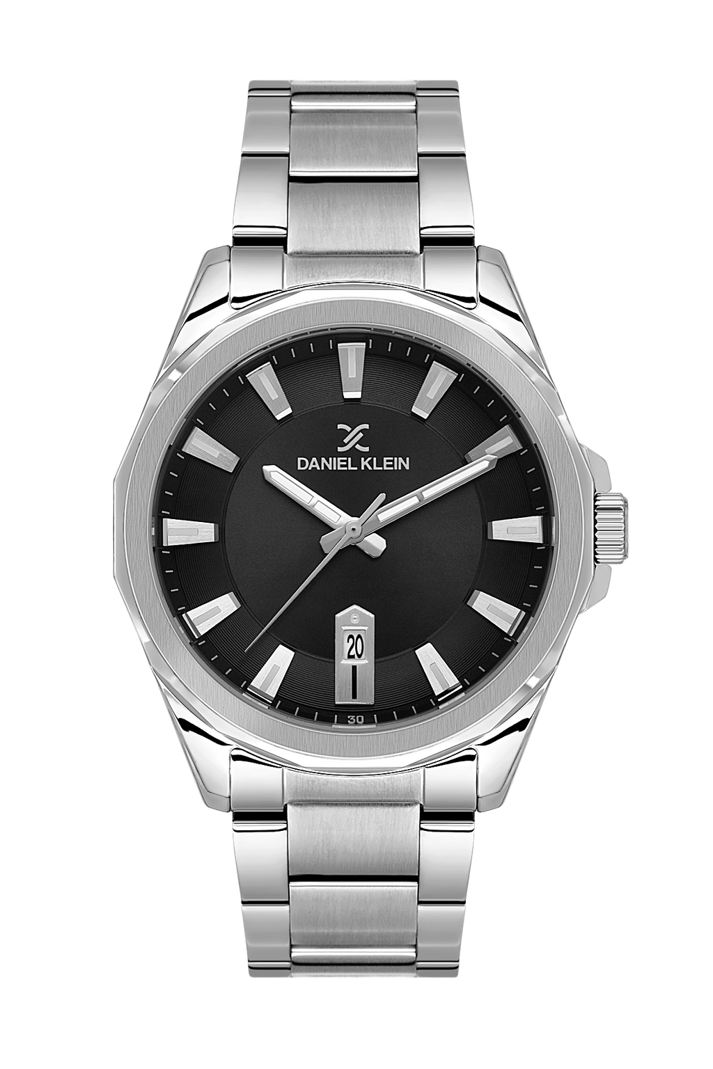 Daniel Klein Black IP Silver Date Wrist Watch for Men DK.1.14199-2