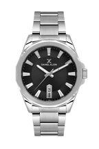 Daniel Klein Black IP Silver Date Wrist Watch for Men DK.1.14199-2