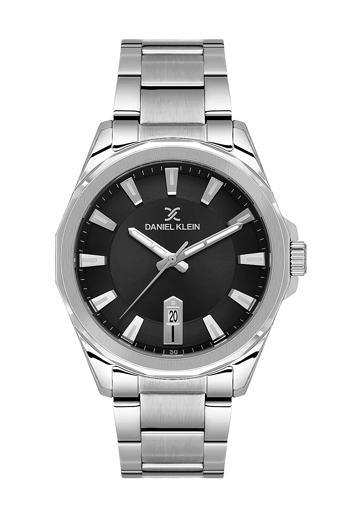 Daniel Klein Black IP Silver Date Wrist Watch for Men DK.1.14199-2