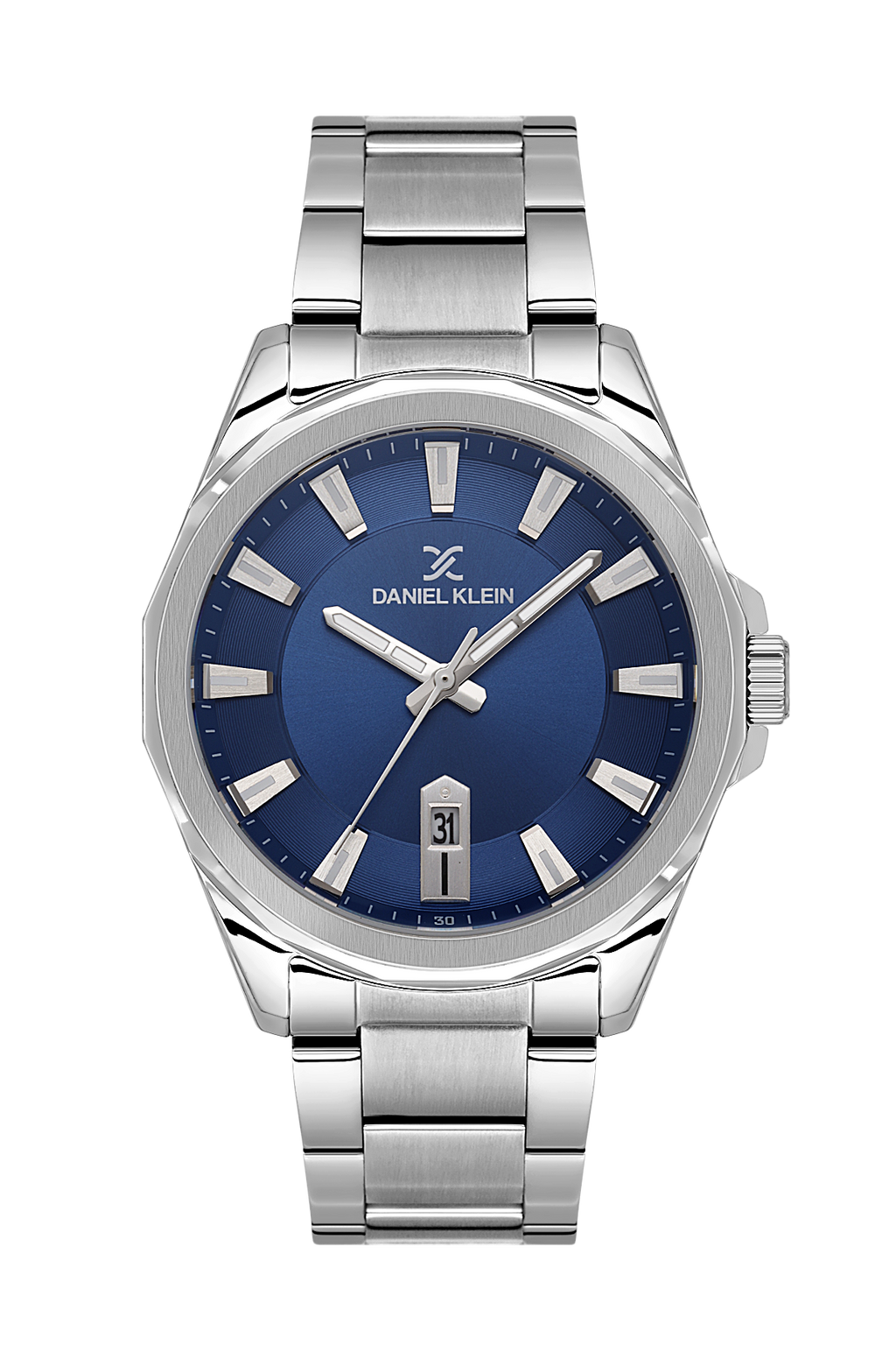 Daniel Klein Dark Blue IP Silver Date Wrist Watch for Men DK.1.14199-3