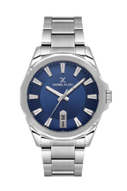 Daniel Klein Dark Blue IP Silver Date Wrist Watch for Men DK.1.14199-3