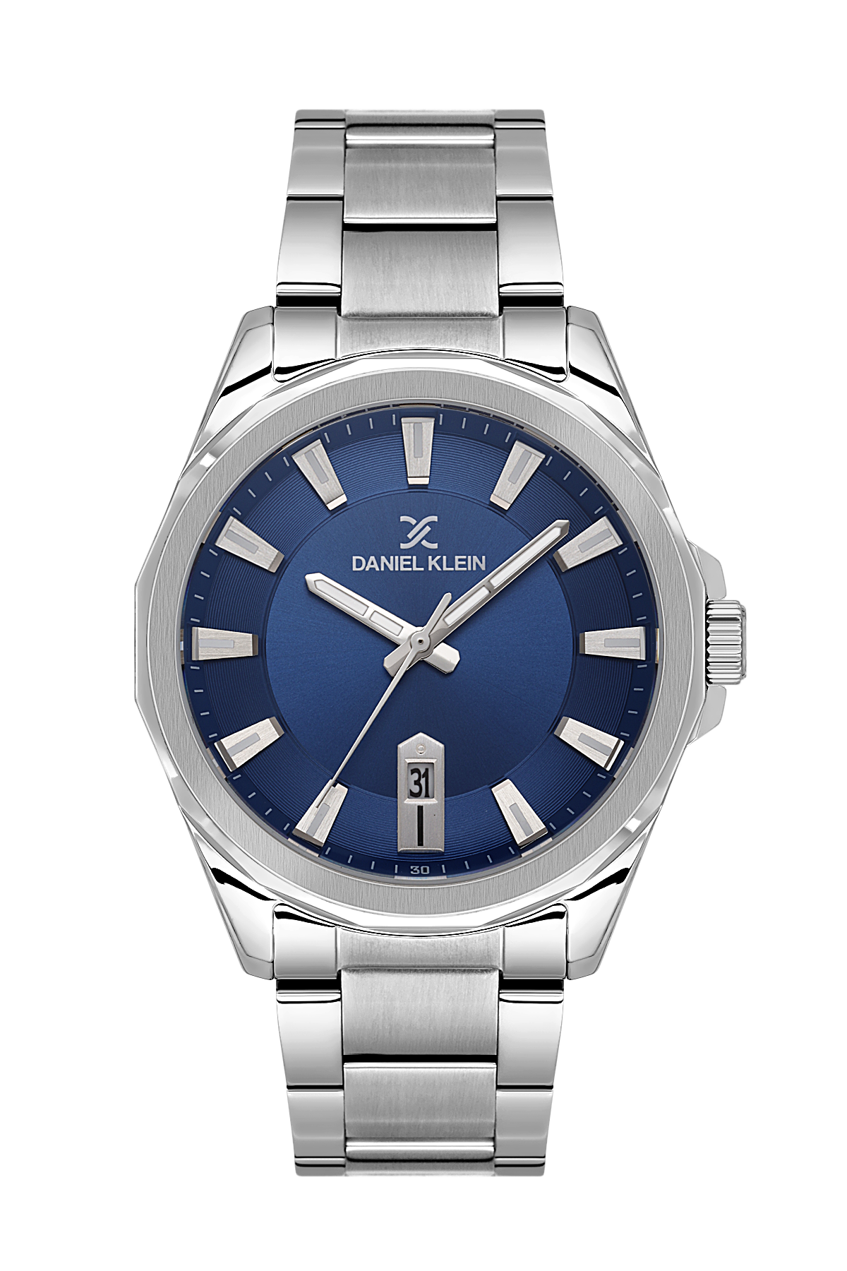Daniel Klein Dark Blue IP Silver Date Wrist Watch for Men DK.1.14199-3