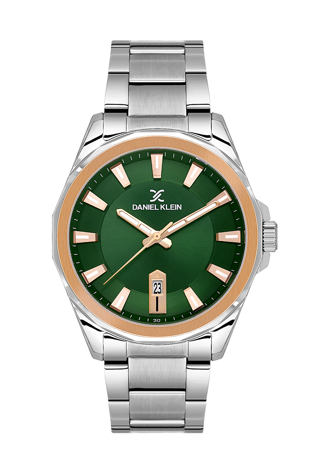 Daniel Klein Dark Green Pink Rosegold Date Wrist Watch for Men DK.1.14199-4