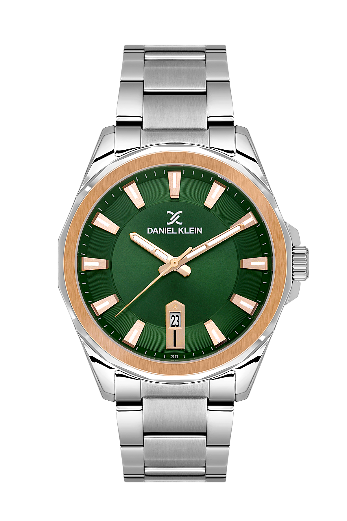 Daniel Klein Dark Green Pink Rosegold Date Wrist Watch for Men DK.1.14199-4