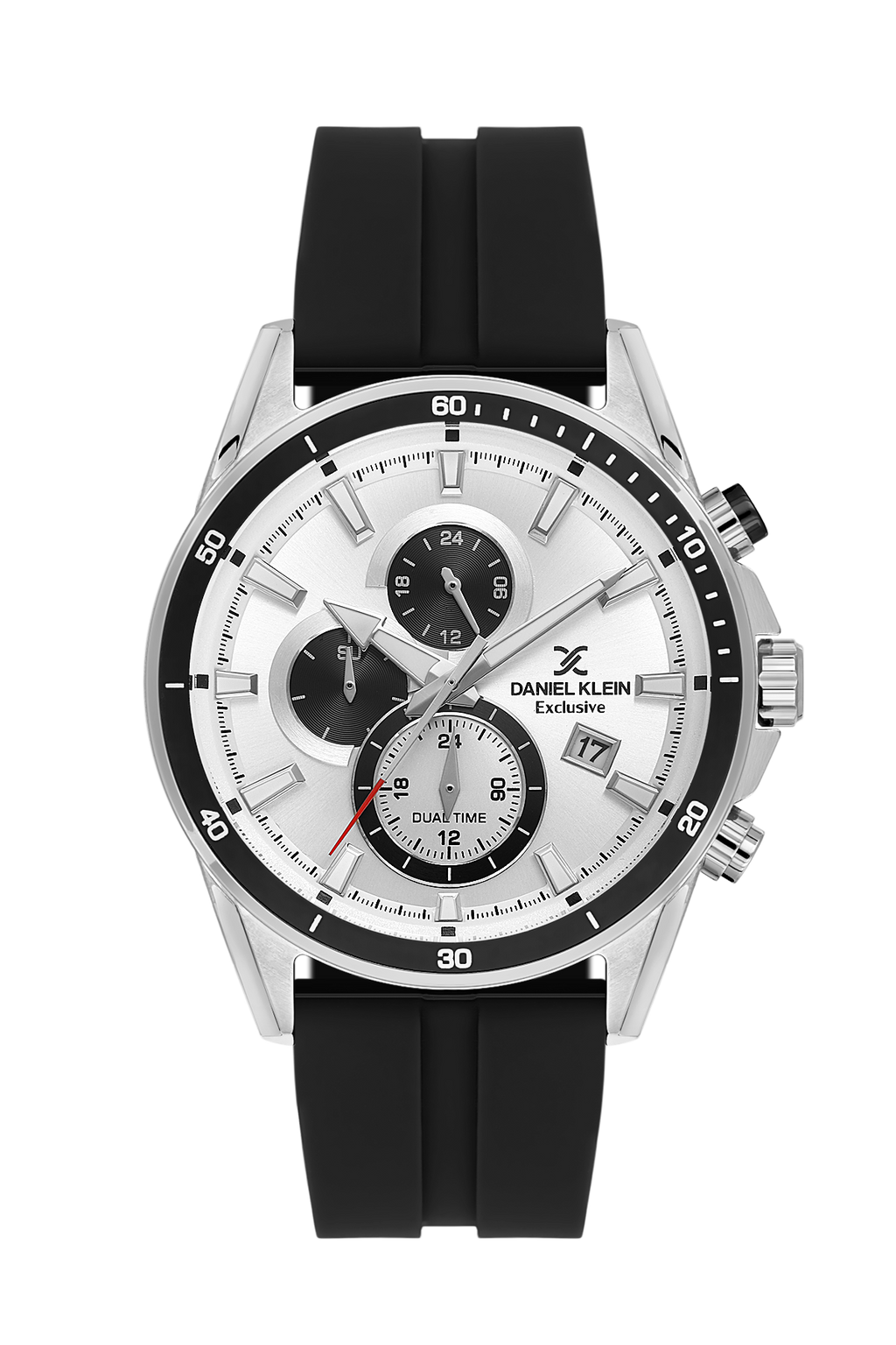 Daniel Klein Silver IP Silver Dual Time Silicone Watch for Men DK.1.14246-1