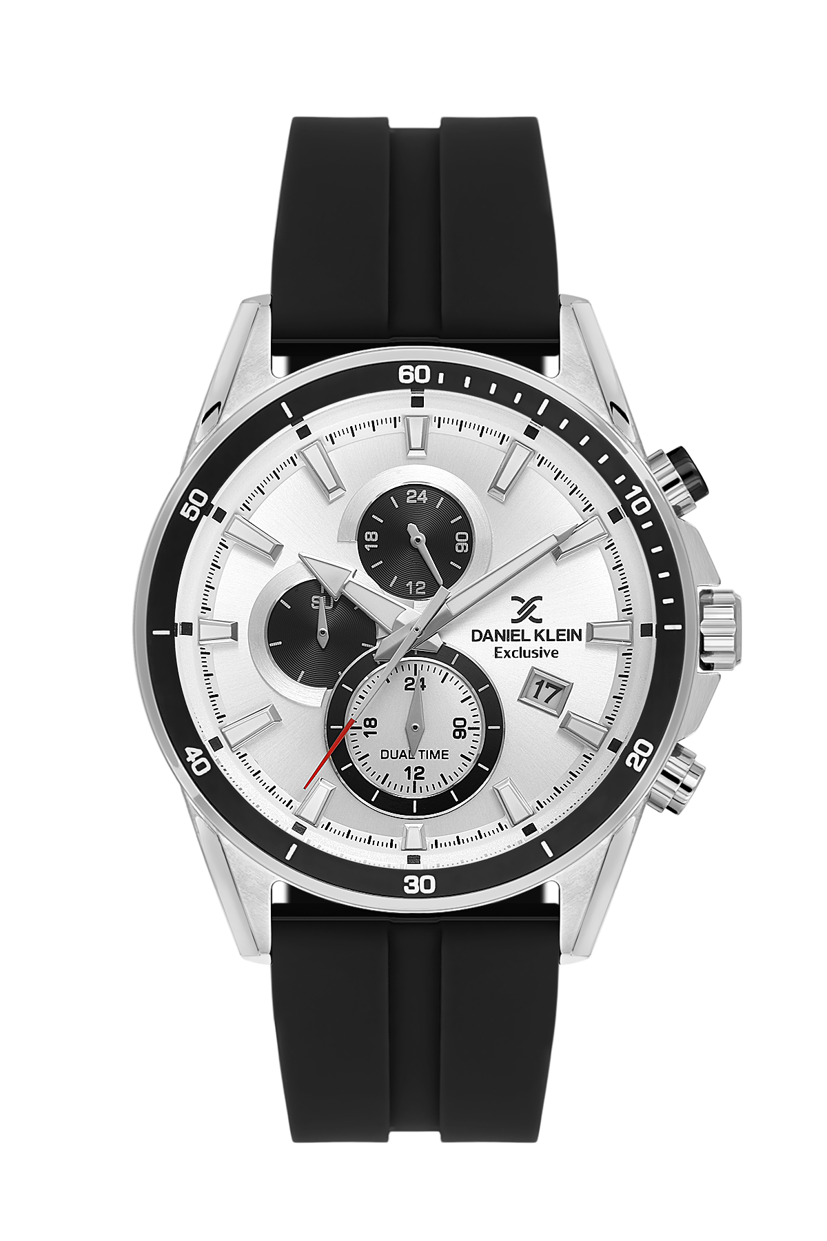 Daniel Klein Silver IP Silver Dual Time Silicone Watch for Men DK.1.14246-1