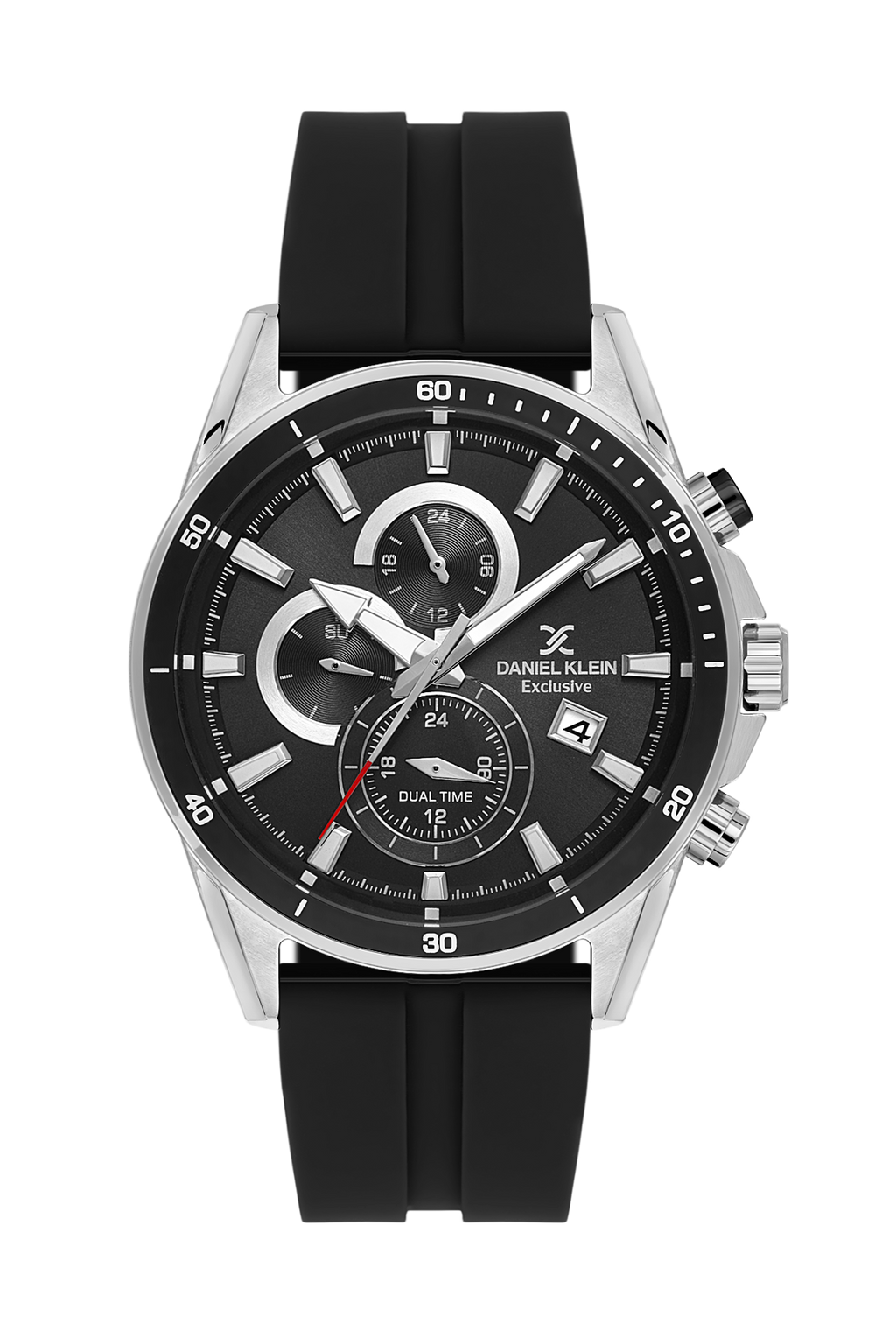 Daniel Klein Gun Black IP Silver Dual Time Silicone Watch for Men DK.1.14246-2