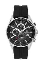 Daniel Klein Gun Black IP Silver Dual Time Silicone Watch for Men DK.1.14246-2