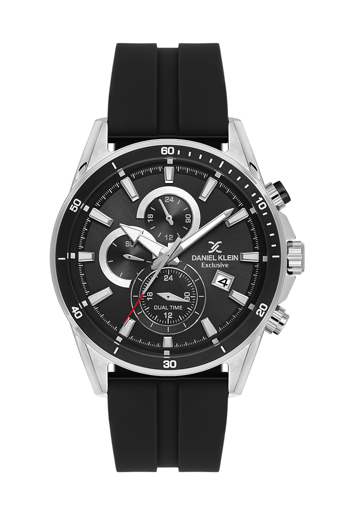 Daniel Klein Gun Black IP Silver Dual Time Silicone Watch for Men DK.1.14246-2