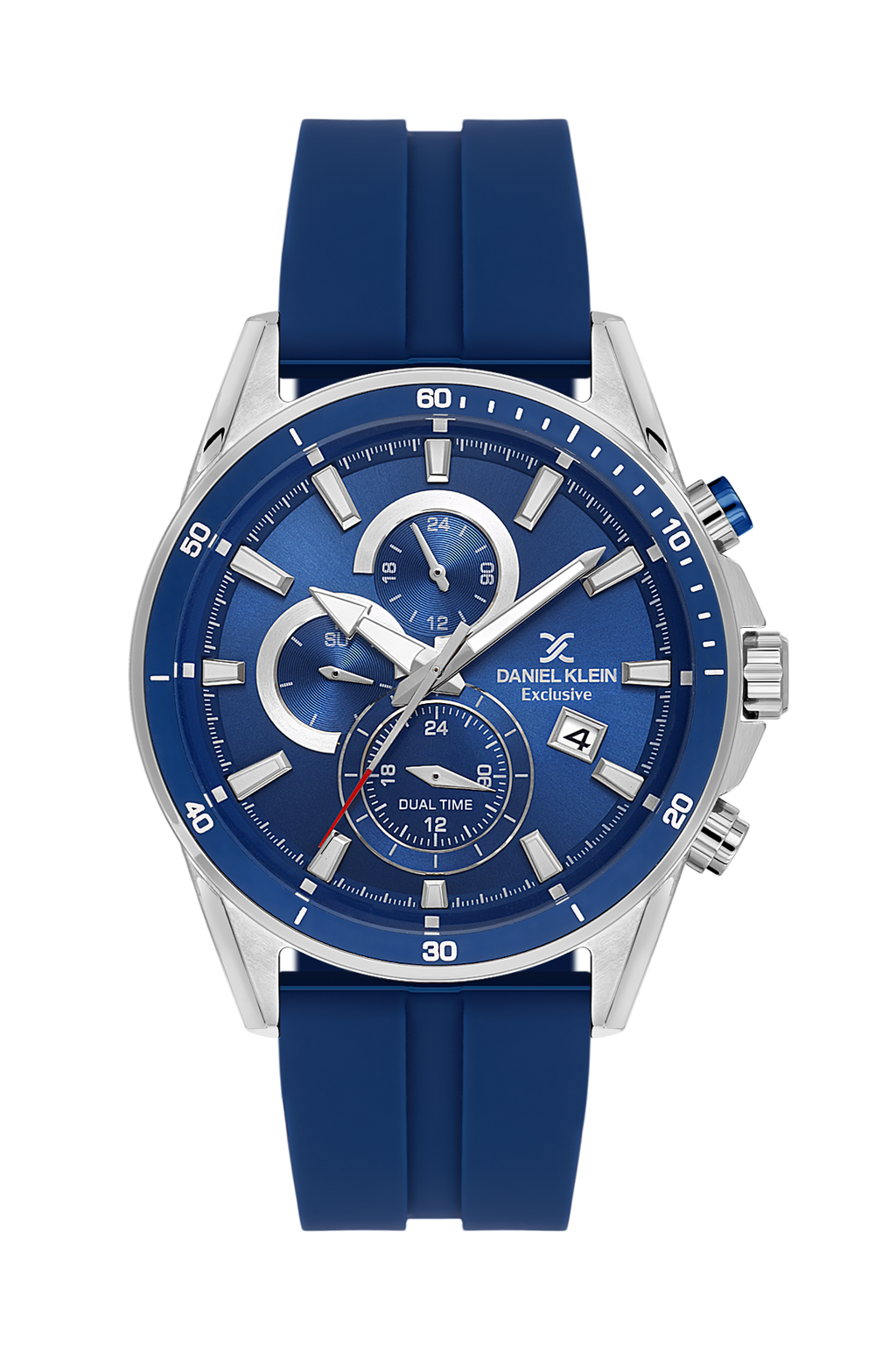 Daniel Klein Dark Blue IP Silver Dual Time Silicone Watch for Men DK.1.14246-3