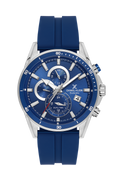 Daniel Klein Dark Blue IP Silver Dual Time Silicone Watch for Men DK.1.14246-3
