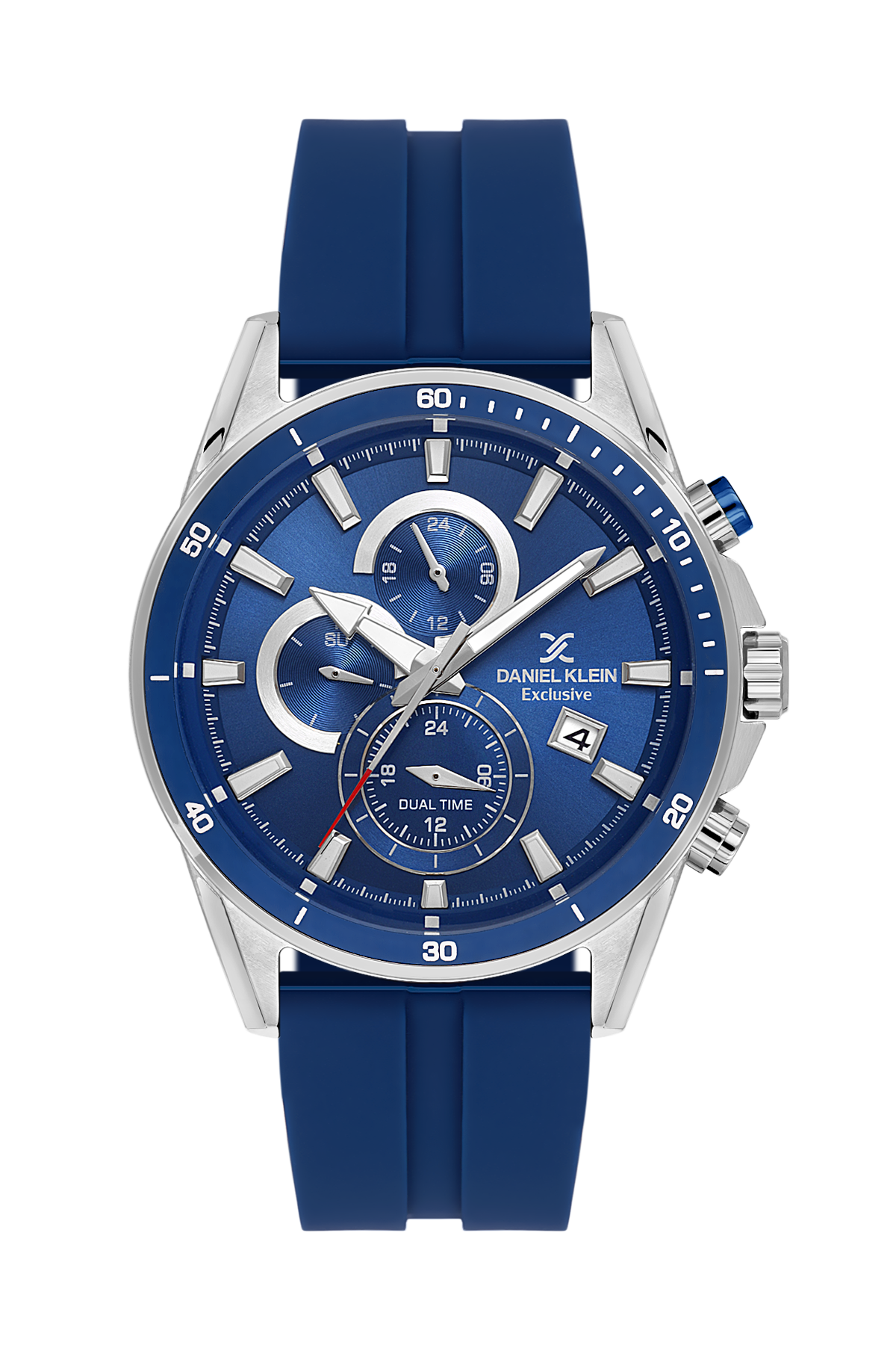 Daniel Klein Dark Blue IP Silver Dual Time Silicone Watch for Men DK.1.14246-3