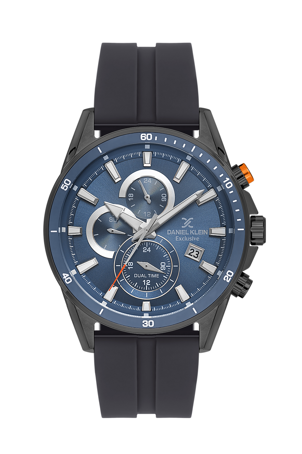 Daniel Klein Blue IP Gun Dual Time Silicone Watch for Men DK.1.14246-4