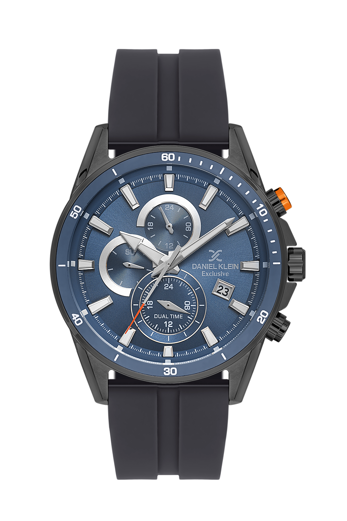 Daniel Klein Blue IP Gun Dual Time Silicone Watch for Men DK.1.14246-4