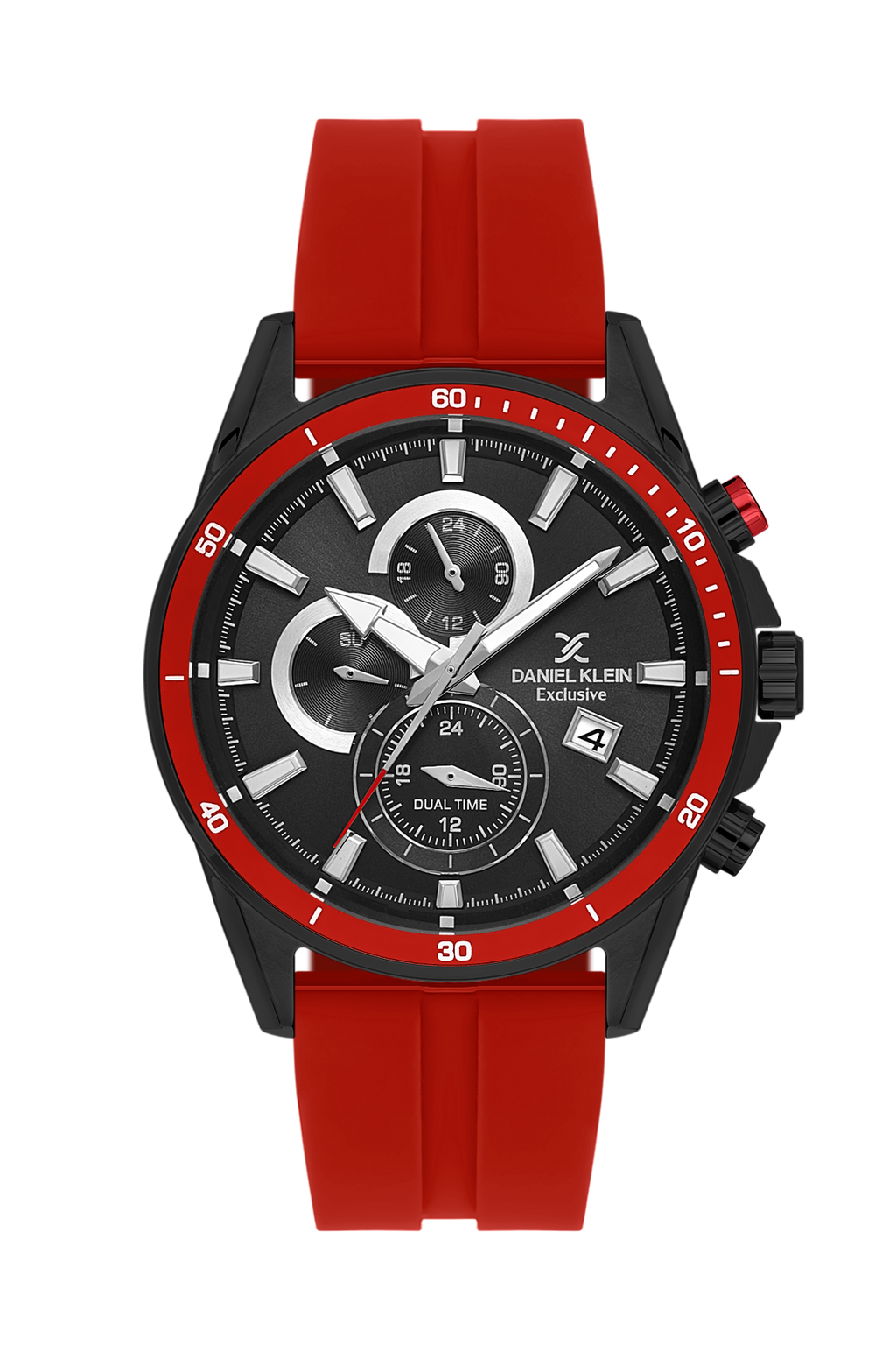 Daniel Klein Black IP Black Red Dual Time Silicone Watch for Men DK.1.14246-5