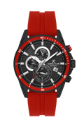 Daniel Klein Black IP Black Red Dual Time Silicone Watch for Men DK.1.14246-5