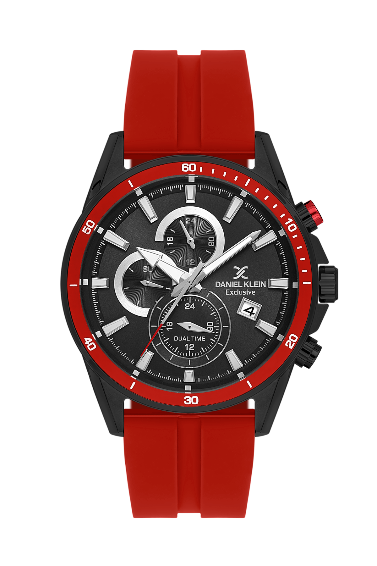 Daniel Klein Black IP Black Red Dual Time Silicone Watch for Men DK.1.14246-5