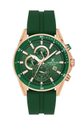 Daniel Klein Dark Green Pink Rosegold Dual Time Silicone Watch for Men DK.1.14246-6