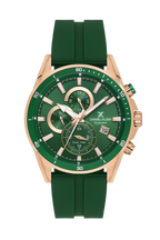 Daniel Klein Dark Green Pink Rosegold Dual Time Silicone Watch for Men DK.1.14246-6