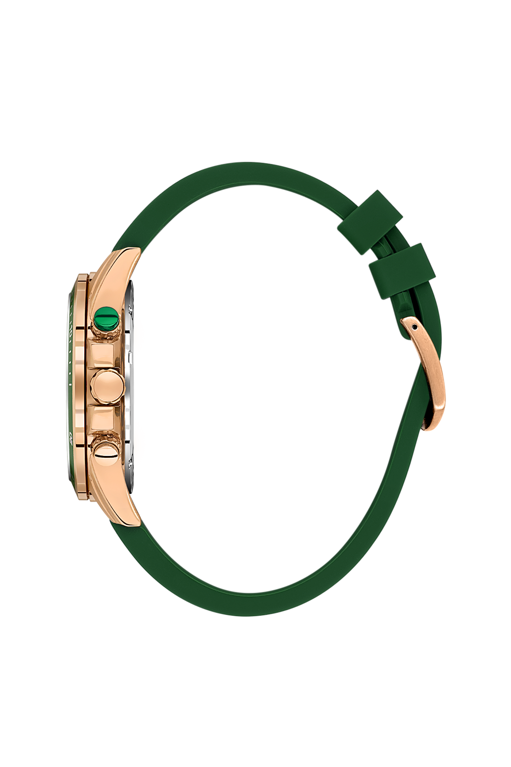 Daniel Klein Dark Green Pink Rosegold Dual Time Silicone Watch for Men DK.1.14246-6