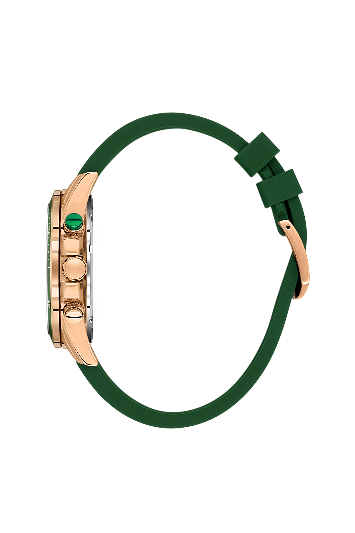 Daniel Klein Dark Green Pink Rosegold Dual Time Silicone Watch for Men DK.1.14246-6