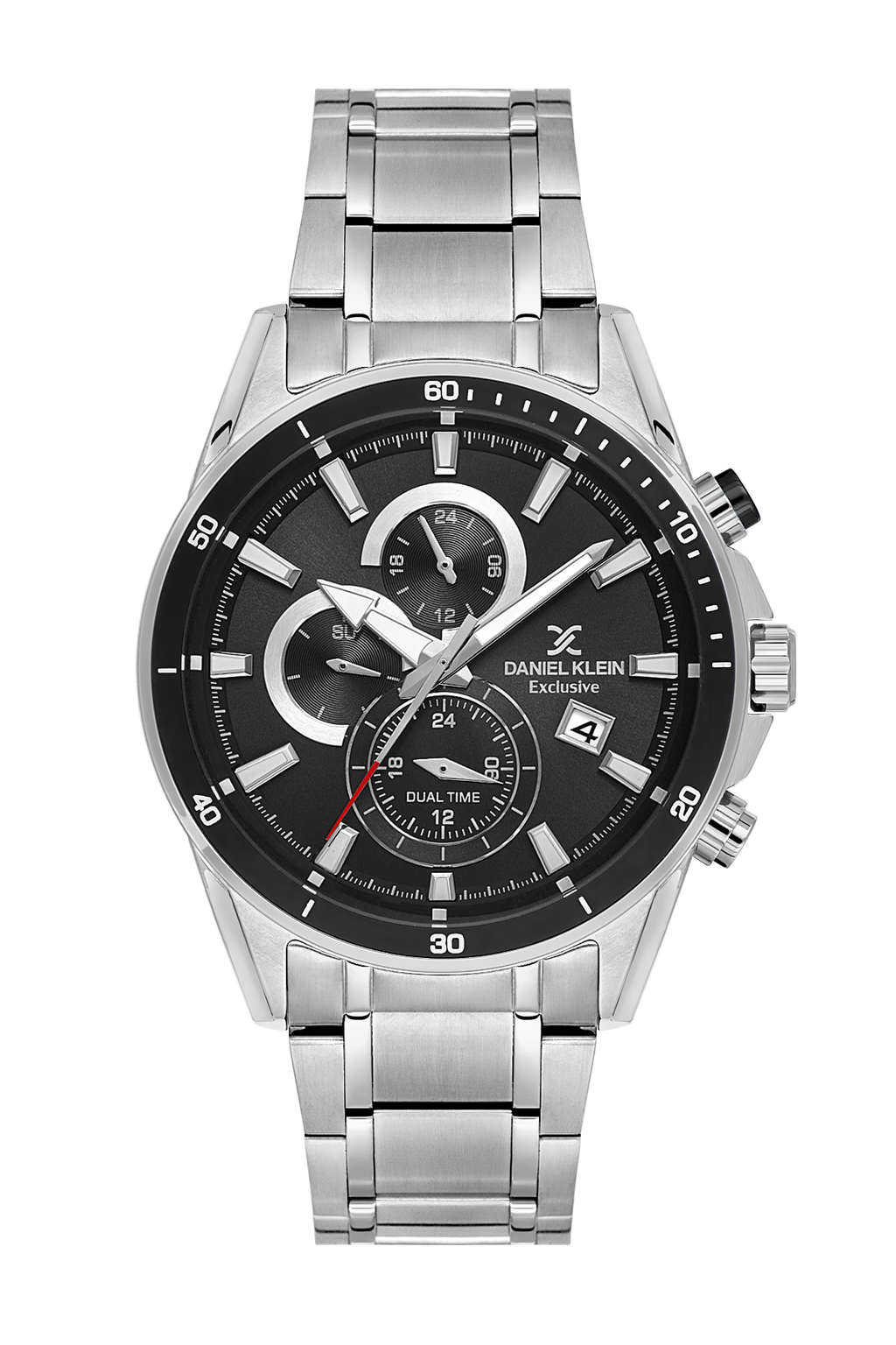 Daniel Klein Gun Black IP Silver Dual Time Wrist Watch for Men DK.1.14247-2