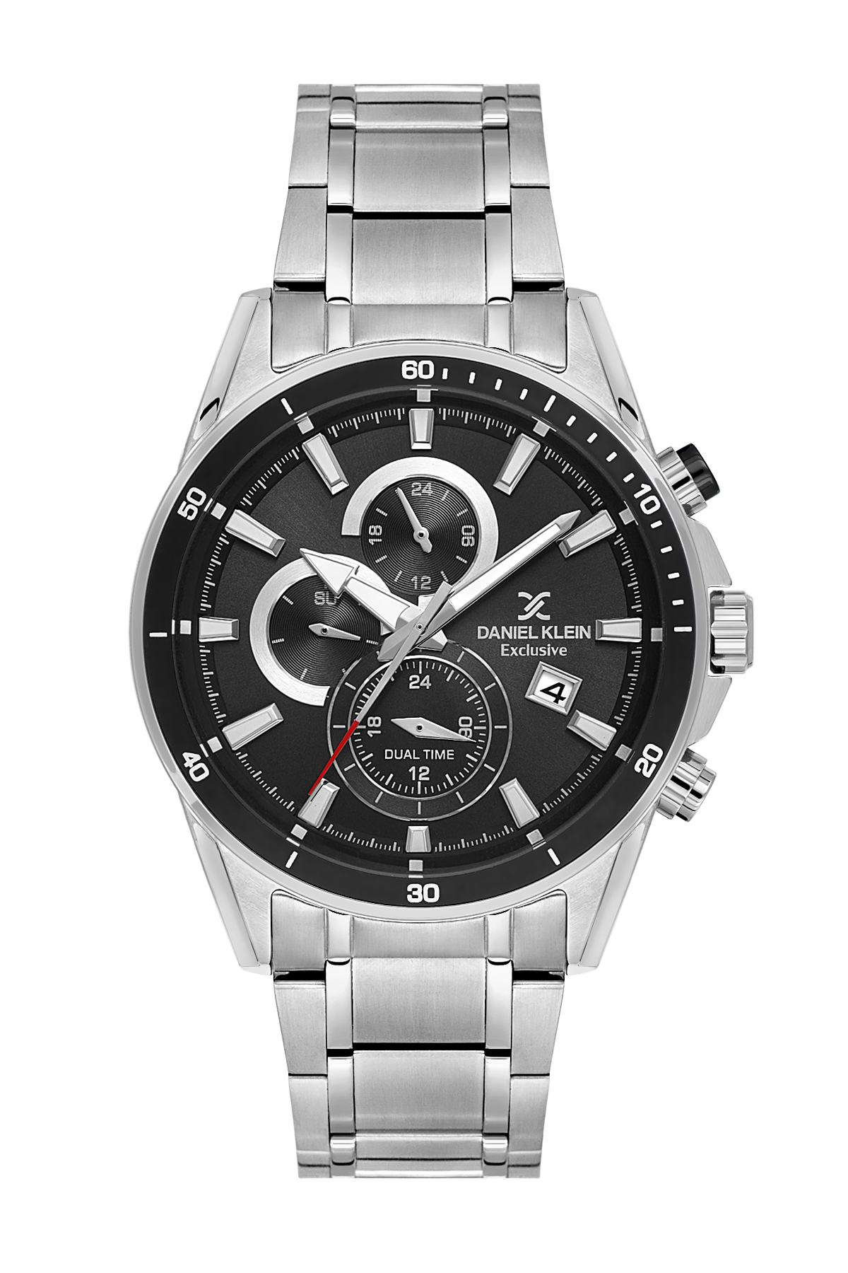 Daniel Klein Gun Black IP Silver Dual Time Wrist Watch for Men DK.1.14247-2