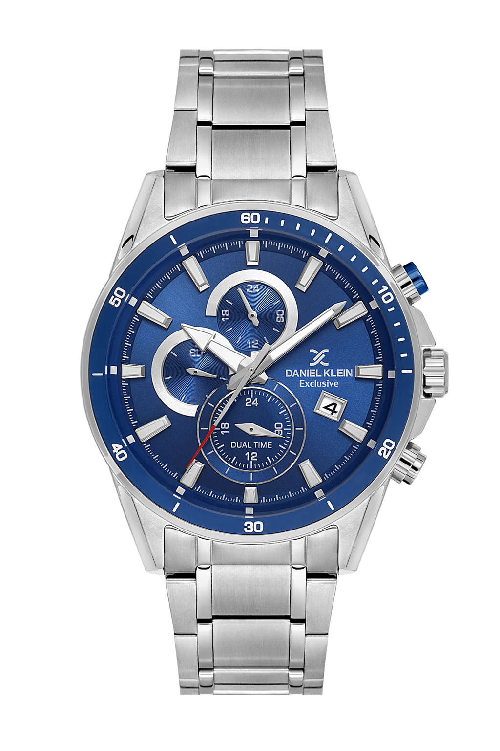 Daniel Klein Blue IP Silver Dual Time Wrist Watch for Men DK.1.14247-3