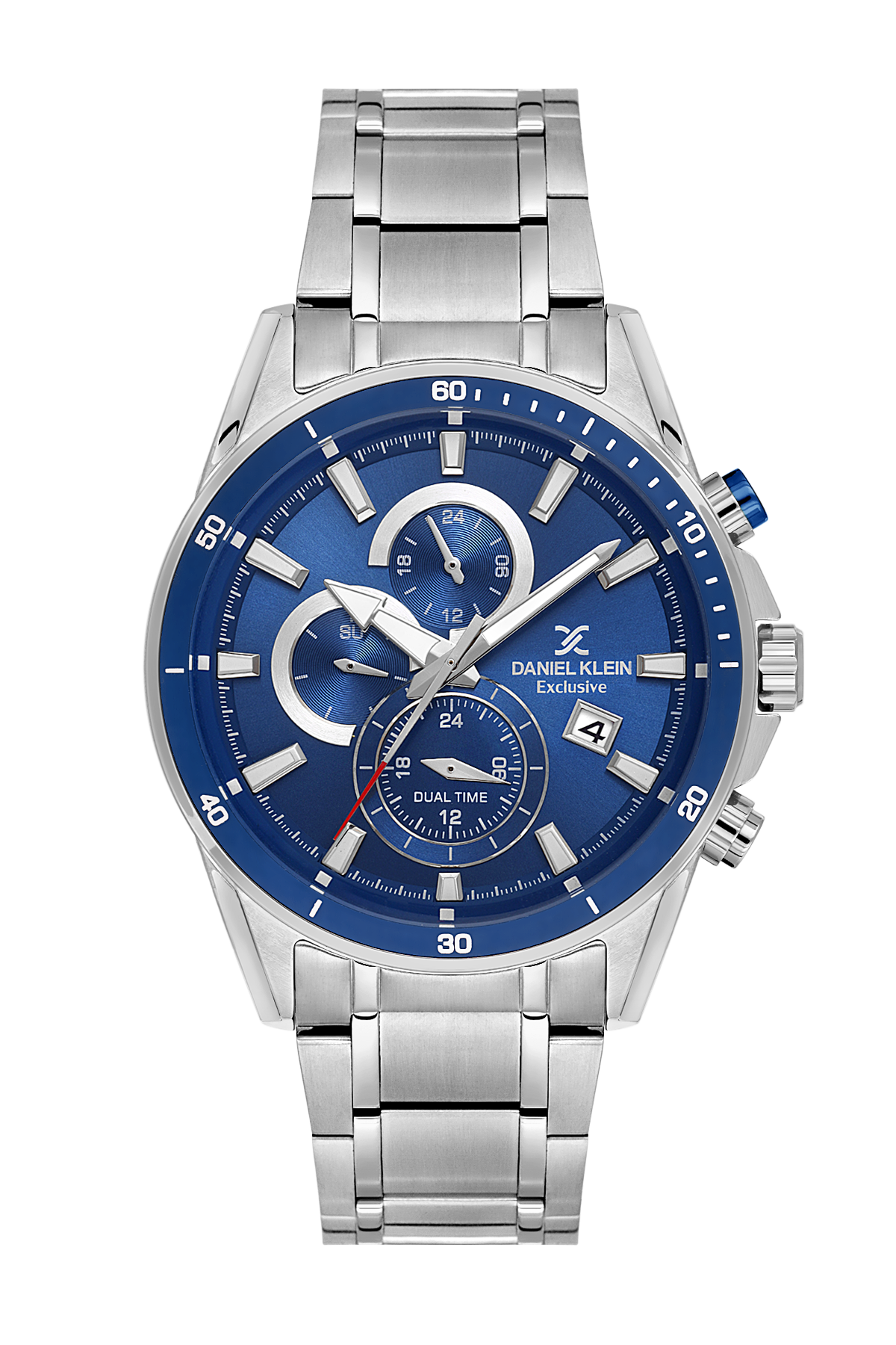 Daniel Klein Blue IP Silver Dual Time Wrist Watch for Men DK.1.14247-3