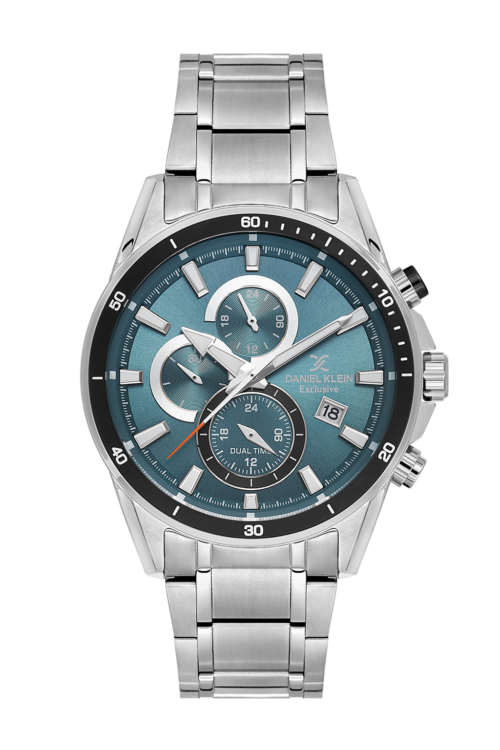 Daniel Klein Green IP Silver Dual Time Wrist Watch for Men DK.1.14247-4