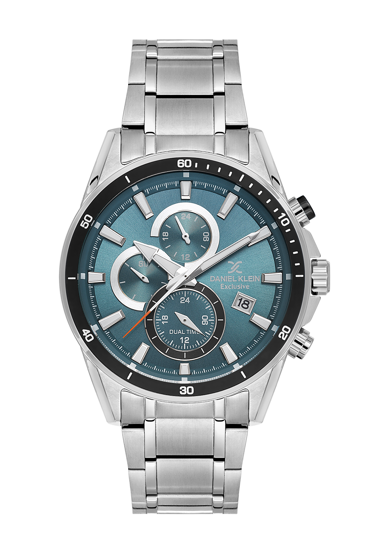 Daniel Klein Green IP Silver Dual Time Wrist Watch for Men DK.1.14247-4