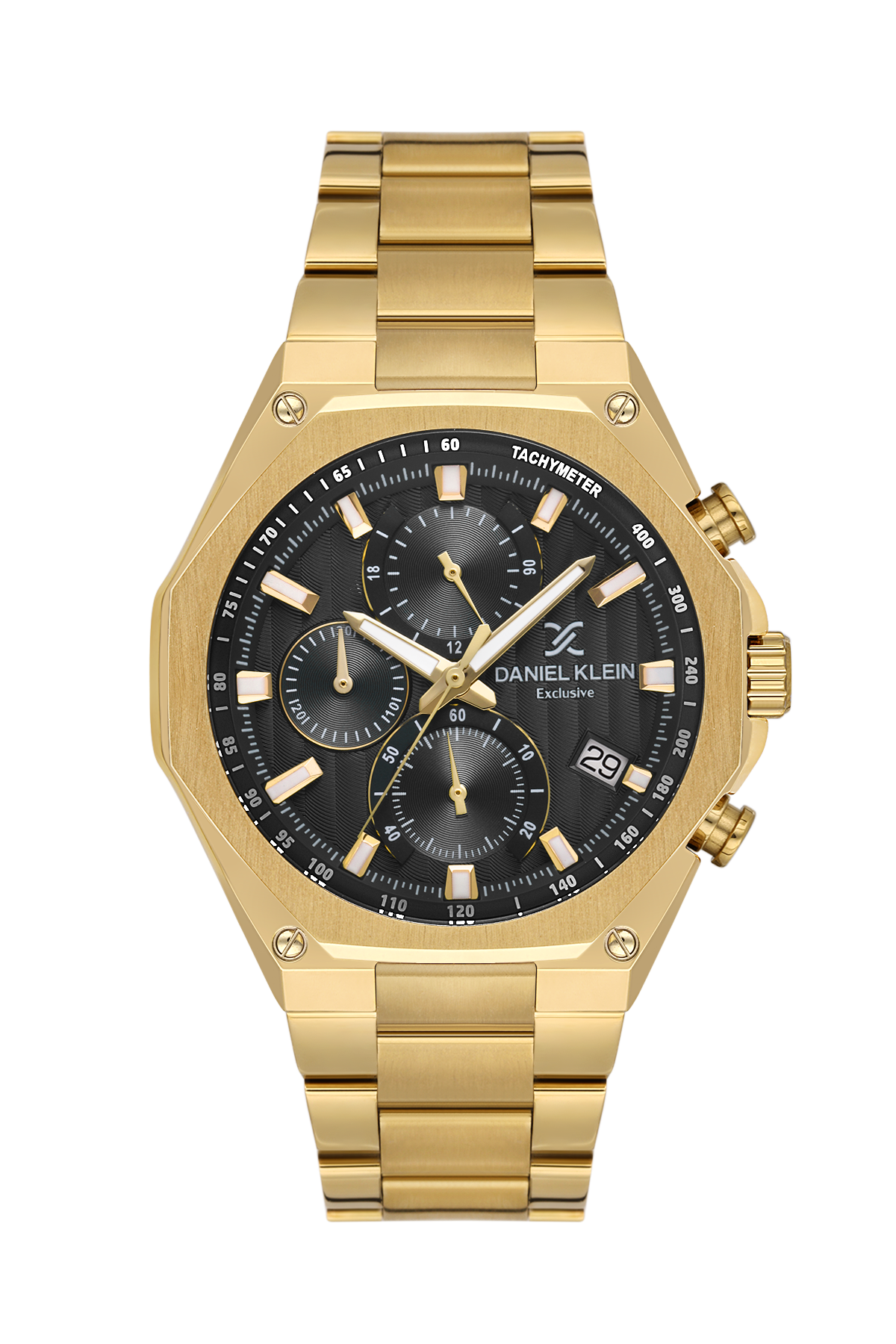 Daniel Klein Black IP Gold Multifunction Wrist Watch for Men DK.1.14257-5