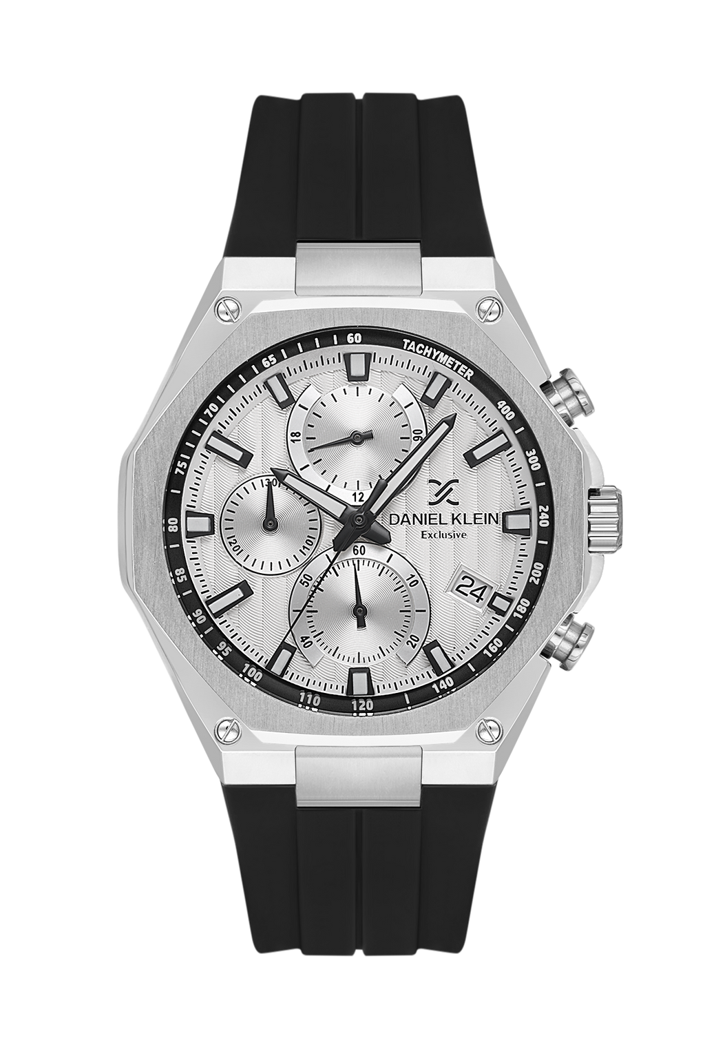 Daniel Klein Silver IP Silver Silicone Multifunction Watch for Men DK.1.14258-1