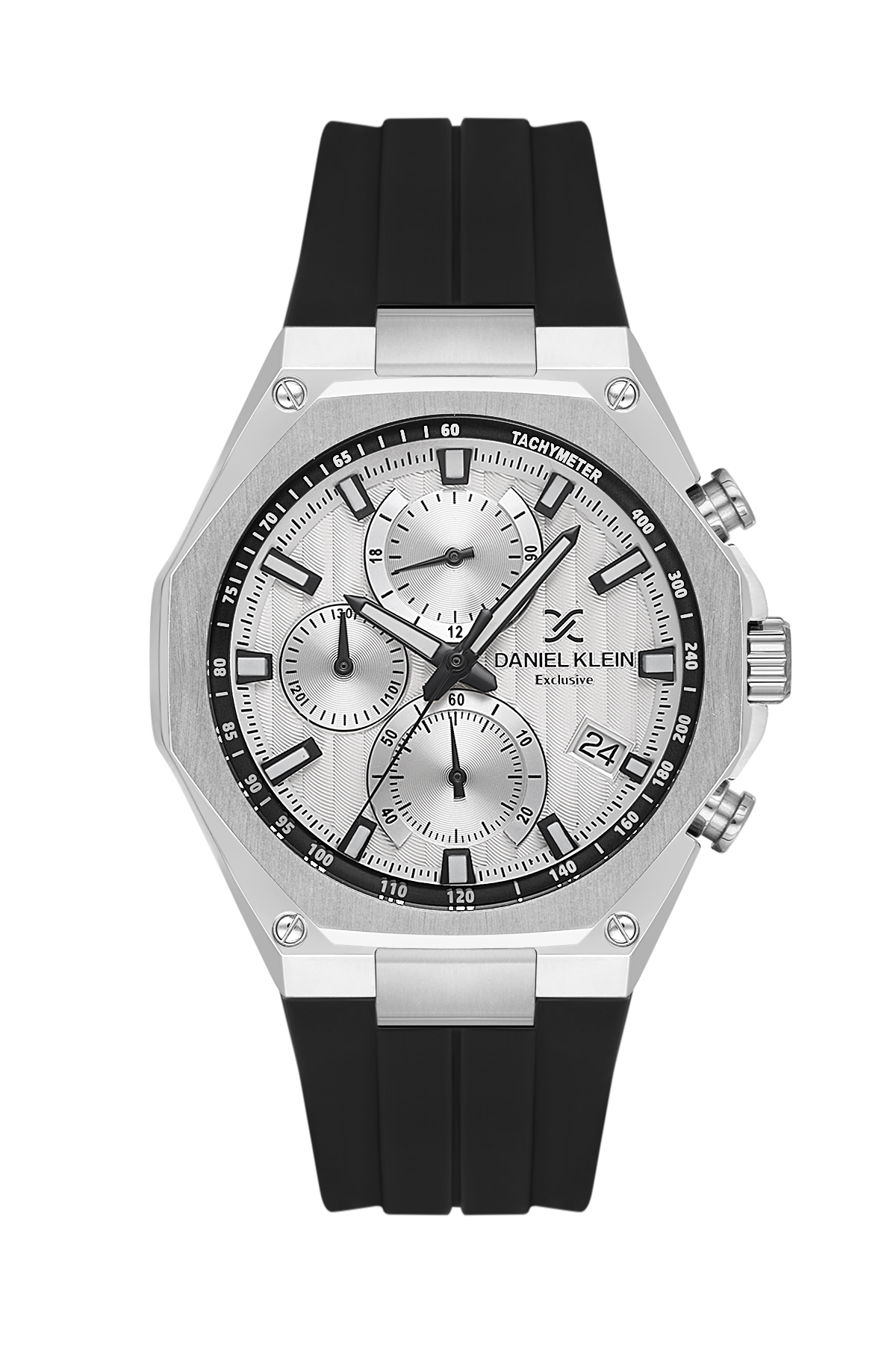 Daniel Klein Silver IP Silver Silicone Multifunction Watch for Men DK.1.14258-1