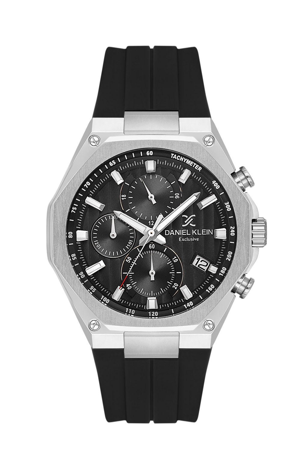 Daniel Klein Black IP Silver Silicone Multifunction Watch for Men DK.1.14258-2