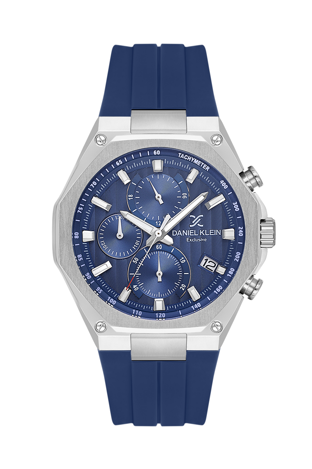 Daniel Klein Dark Blue IP Silver Silicone Multifunction Watch for Men DK.1.14258-3