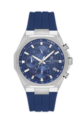 Daniel Klein Dark Blue IP Silver Silicone Multifunction Watch for Men DK.1.14258-3