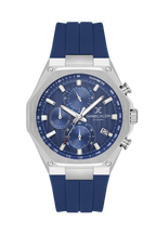 Daniel Klein Dark Blue IP Silver Silicone Multifunction Watch for Men DK.1.14258-3