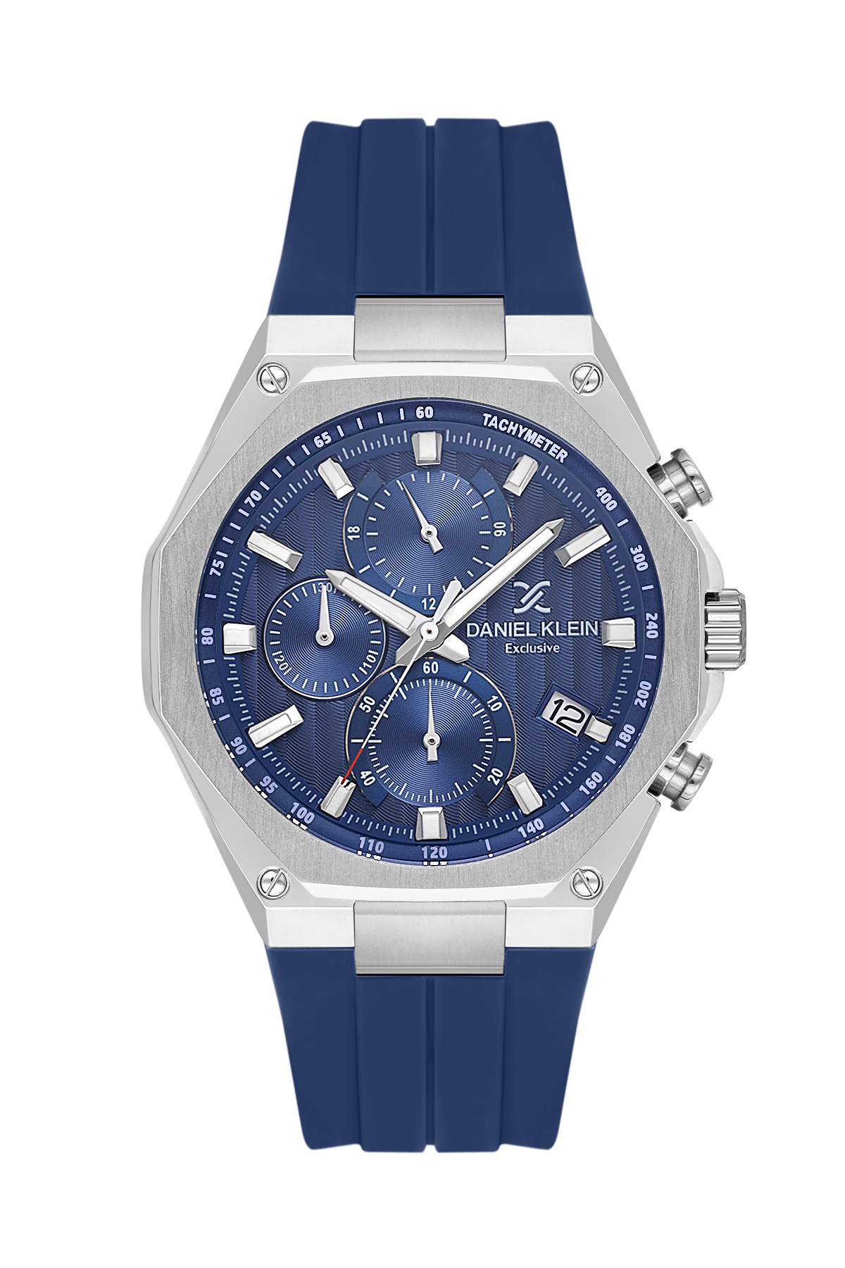 Daniel Klein Dark Blue IP Silver Silicone Multifunction Watch for Men DK.1.14258-3