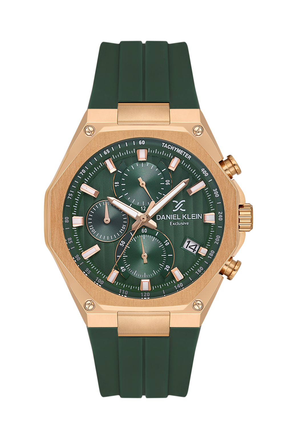 Daniel Klein Dark Green Pink Rosegold Silicone Multifunction Watch for Men DK.1.14258-4