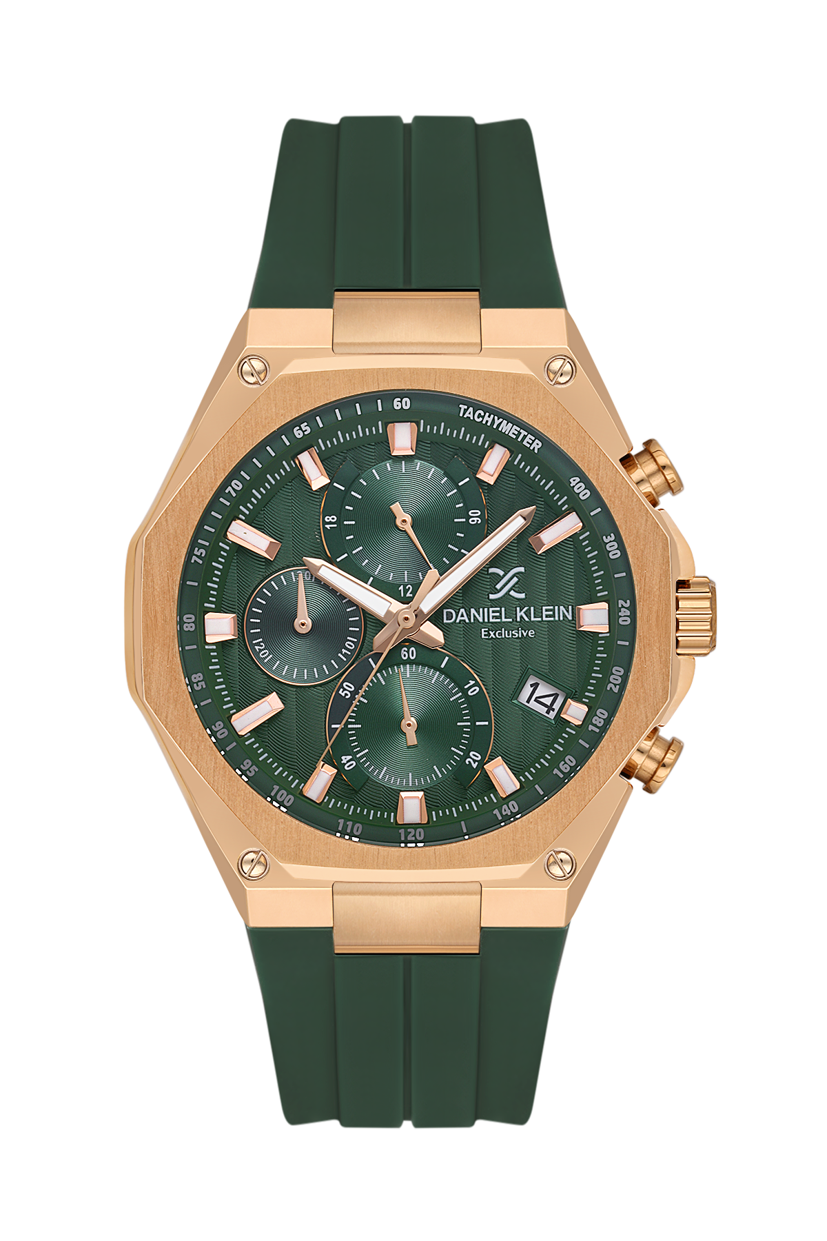 Daniel Klein Dark Green Pink Rosegold Silicone Multifunction Watch for Men DK.1.14258-4