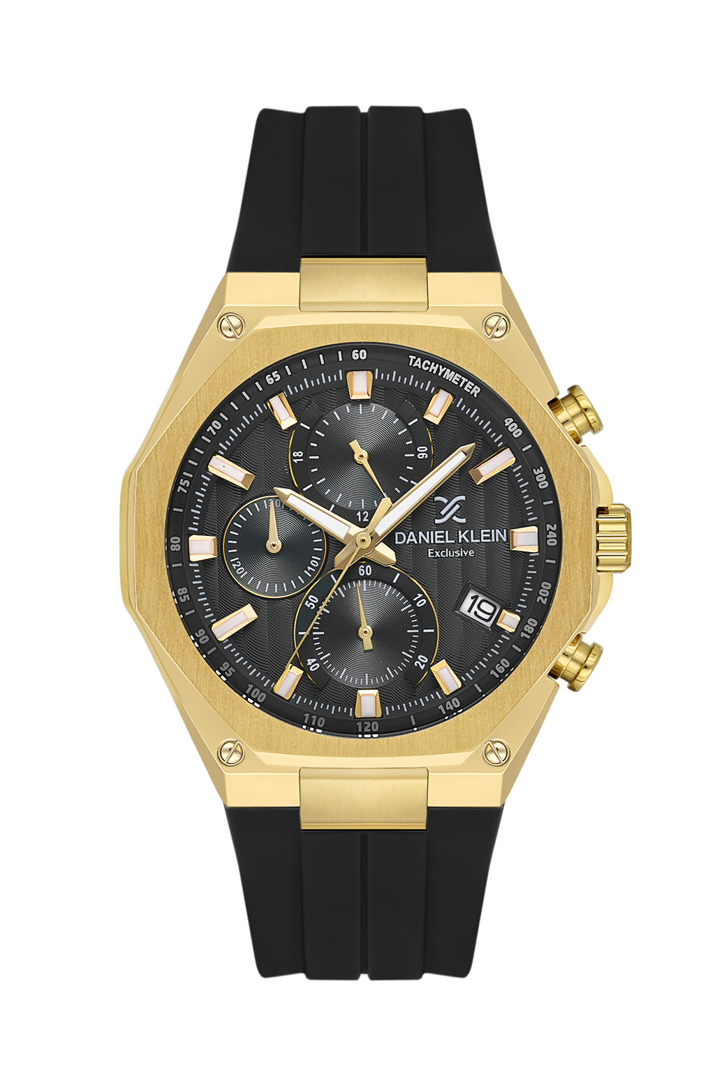 Daniel Klein Black IP Gold Silicone Multifunction Watch for Men DK.1.14258-5