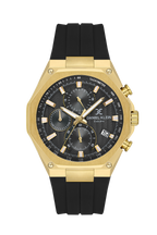 Daniel Klein Black IP Gold Silicone Multifunction Watch for Men DK.1.14258-5