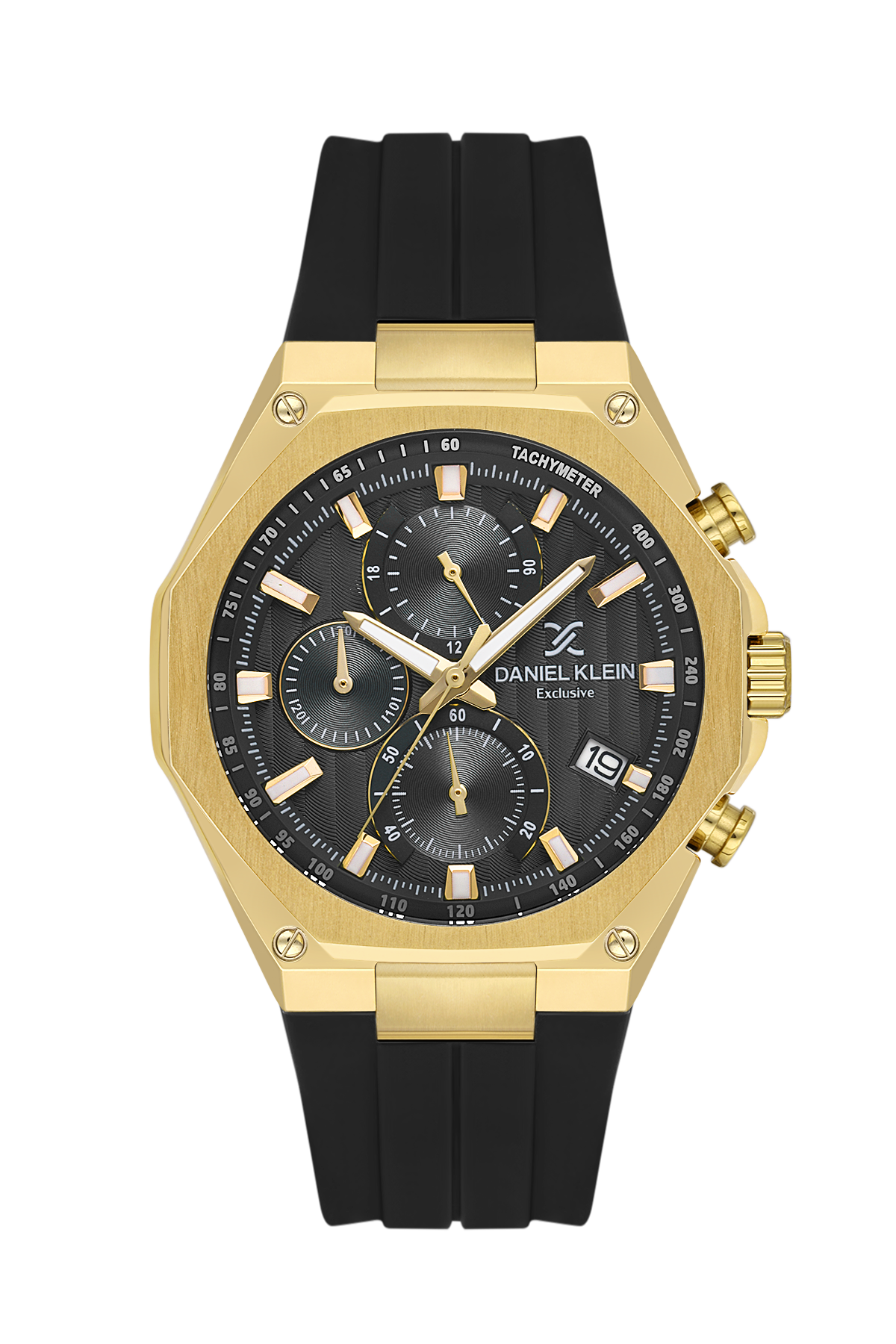 Daniel Klein Black IP Gold Silicone Multifunction Watch for Men DK.1.14258-5