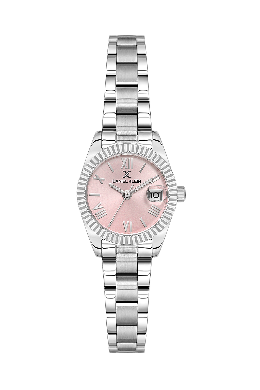 Daniel Klein Pink IP Silver Date Wrist Watch for Women DK.1.14276-2