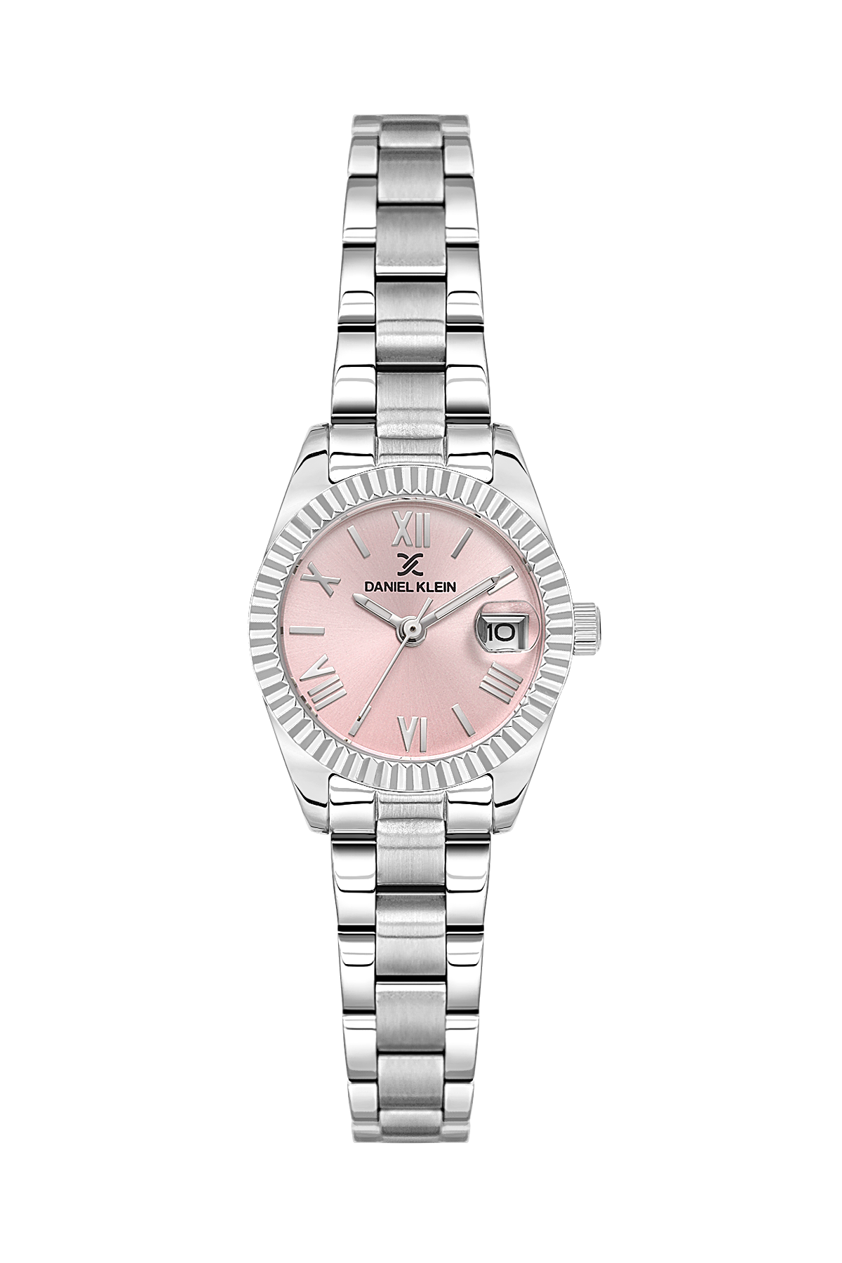 Daniel Klein Pink IP Silver Date Wrist Watch for Women DK.1.14276-2