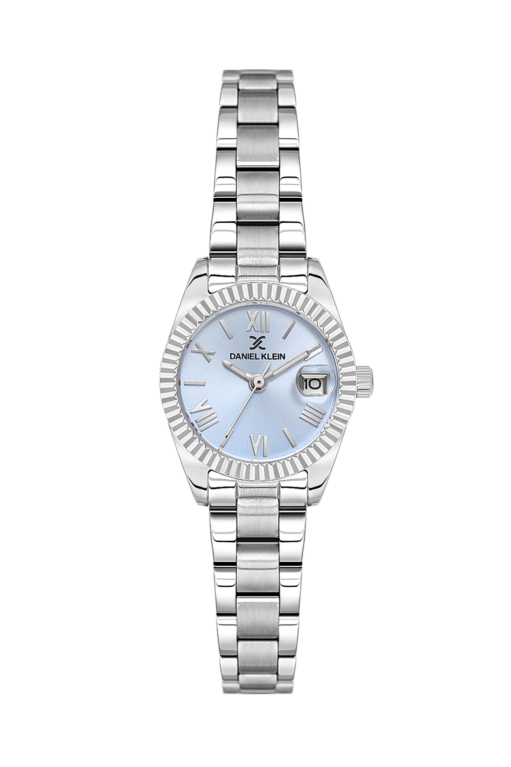 Daniel Klein Blue IP Silver Date Wrist Watch for Women DK.1.14276-3