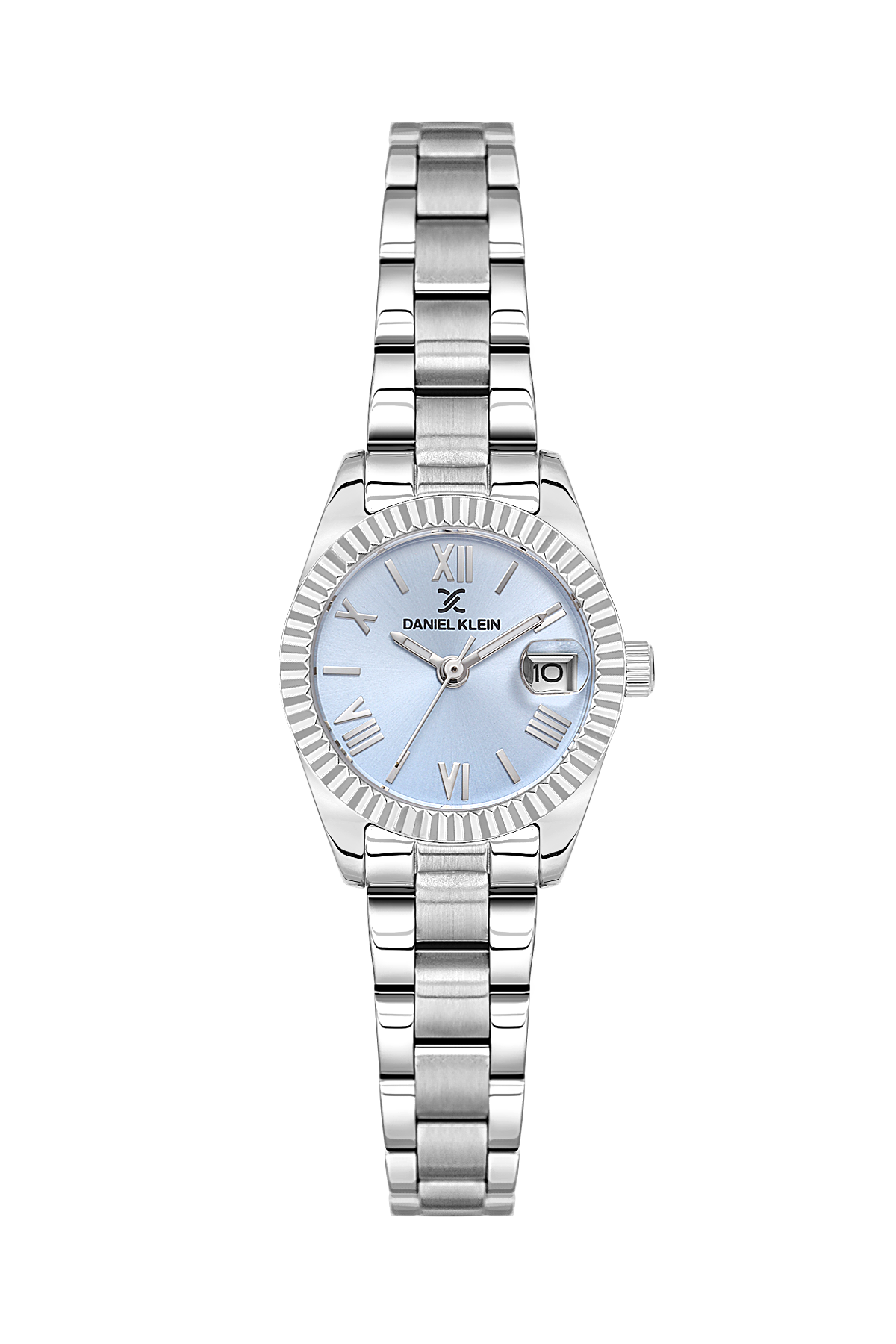 Daniel Klein Blue IP Silver Date Wrist Watch for Women DK.1.14276-3