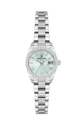 Daniel Klein Light Green IP Silver Date Wrist Watch for Women DK.1.14276-4