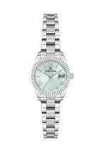 Daniel Klein Light Green IP Silver Date Wrist Watch for Women DK.1.14276-4